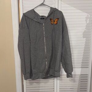 Rue21 Heather Gray Zip-Up Hoodie Anti Social Butterfly